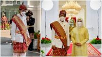 ADAT LAMPUNG. Saat Presiden RI bersama ibu negara menggunakan pakaian adat Lampung Pepadun pada Upacara HUT RI ke 76 di Istana Negara.